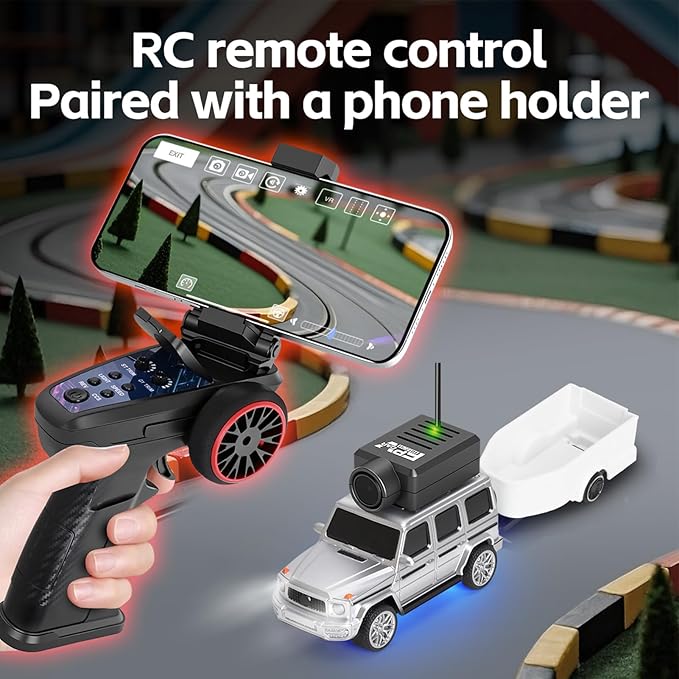 WLtoys Mini RC Car 1:64 Scale FPV RC Drift Car with 720P HD Camera 2.4GHz Transmitter and WiFi App Control with Gyro First Person Perspective Mini Racing Toys for Hobby RC (Black) (Sliver)