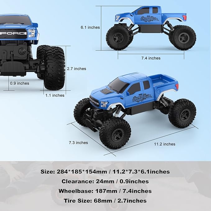 DOUBLE E Ford Raptor F150 RC Car 4WD Monster Trucks for Boys11 Inches Off Road Crawler Vehicle RC Truck Toy Gift for Boys Girls 6 7 8-12 Years-Blue