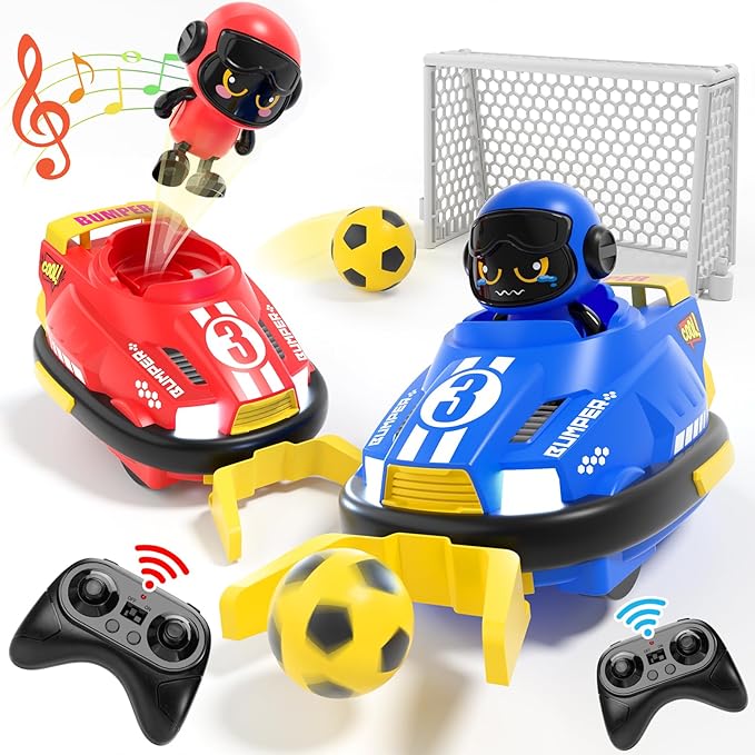 Cute Cartoon Remote Control Bumper Car Toy Set of 2 Players Football Games|Toddlers Mini RC Car Toys with Light &amp Sound &amp 360°Rotating|Christmas Birthday Gifts for 3 4 5 Year Old Boys Girls