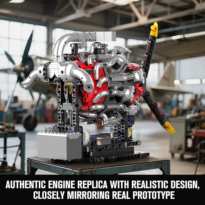 Mould King 10211 Aircraft Engine Model That Works 1147PCS Transmission Engine Battery/Motor Building Sets STEM Toy Gift for 14+ Teens &amp Adults V8 Engine Series for Display Collection
