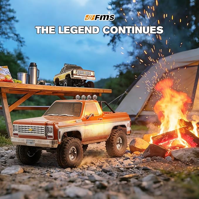 FMS 1/10 RC Crawler FCX10 Chevy K5 Blazer Officially Licensed Car Model RC Pickup Truck Hobby RC Offroad Rock Truck DIG/4WD/FWD 11CH 2.4GHz Remote Control Car for Adults Included RS (Orange)