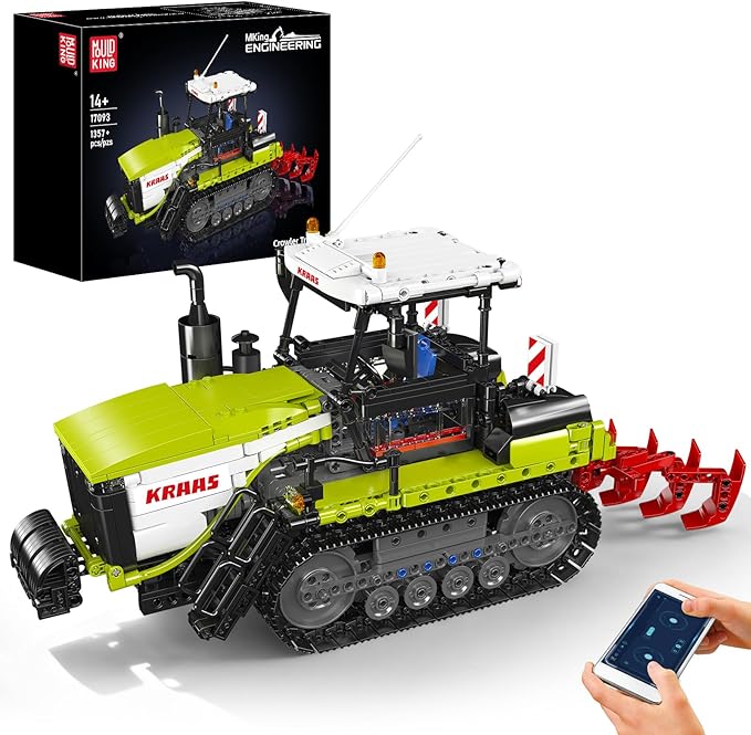 Mould King 17093 Crawler Tractor Technique Building Set App-Controlled/RC Farm Truck Construction Vehicle Toys DIY Engineering STEM Model Kit Gifts Idea for Age 14+/Adult-1357 Piece