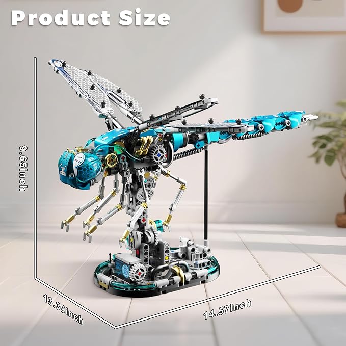 Mechanical Dragonfly Building Blocks for Adults Compatible with Lego Insect Animal World Model with Light &amp Display Stand Educational STEM Toys for Teens Home or Office Décor (866PCS)