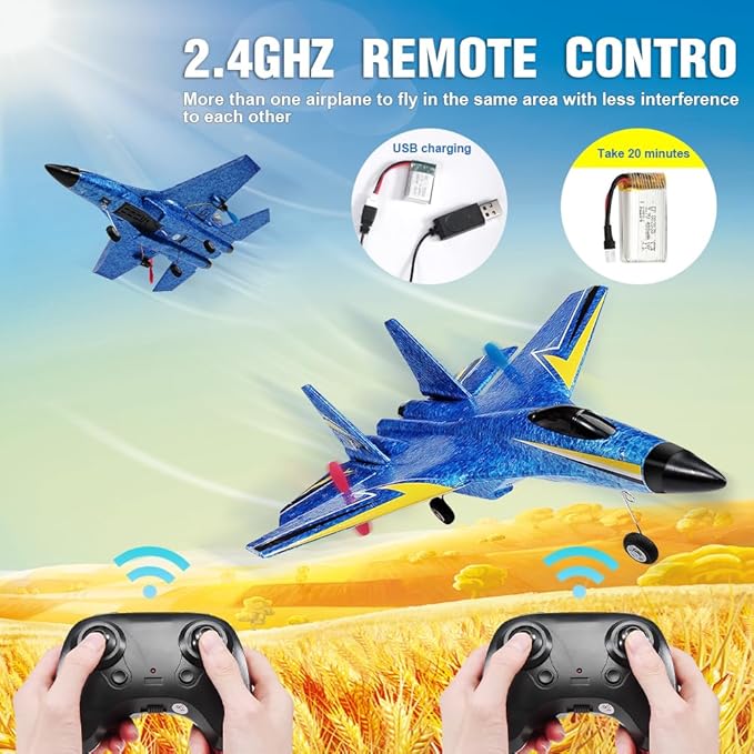 Fremego Su-27 RC Airplane2.4GHz 2 Channel Remote Control Plane with Gyro Night Lights and 2 Batteries Easy to Fly for Adults Beginners and Kids Toy