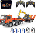 RC Semi Truck &amp RC Excavator Set 1:24 Scale Remote Control Flatbed Truck with Detachable Trailer 2.4GHz RC Semi-Trailer Construction Vehicle with Sound and Light
