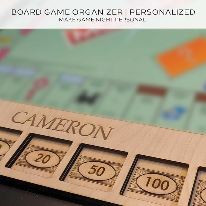 Custom Board Game Frame Personalized Game Board Organizer Compatible with Monopoly Board Game and Monopoly Game Pieces | Economic Themed Game Organizer | Complete Set | Ebony\