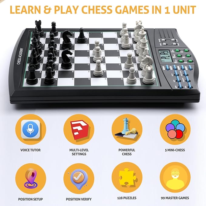 Talking Chess Academy with Voice Teaching System Electronic Chess Set with Strong Magnetic Pieces Electronic Chess Board with Rating ELO 2000 Smart Chess Board Great for Brain Training