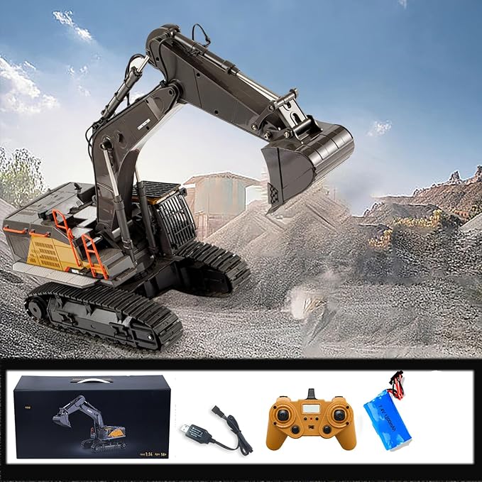 20.4 Inch 22 Channels Remote Control Excavator Truck 1/14 Scale Metal Shovel Independent Arms RC Digging Machine Metal Alloy Construction Vehicles Toy for 14y+ Beginners