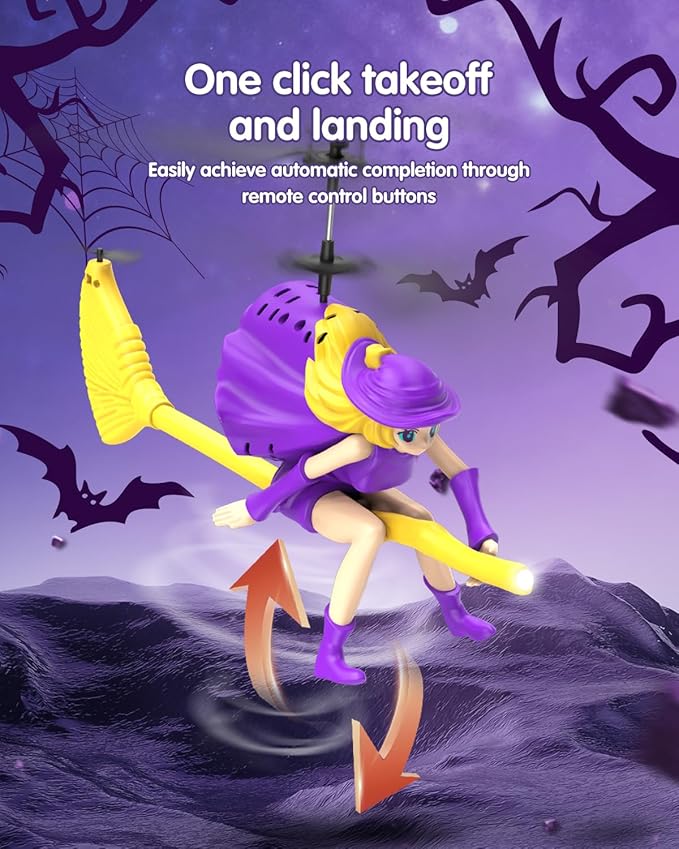LM16-A RC Helicopter Flying Witch Drone Toys for Girls with LED Lights Indoor/Outdoor Remote Control Helicopter Christmas Birthday Gifts for Kids Boys Girls Age 6-8 9 10 11 12+(Purple)