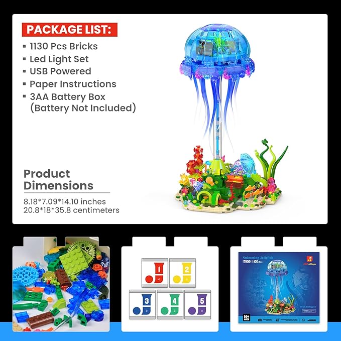 JMBricklayer Jellyfish Building Set with LED Lights Ocean Animal Collection Toy Floating Jellyfish Lamp Sea Creature Display for Adults Home &amp Office Decor Creative Gifts for Boys Girls 14+