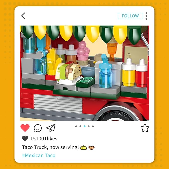 Taco Truck Building Blocks Set Cityscape Series Building Sets with Separate Dining Table and Puppy Pretend Play DIY Building Toys Gifts for Family Friends on Birthday Festival (615 Pcs)