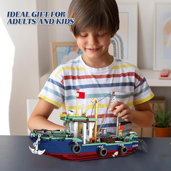 Fishing Boat Building Blocks Sets Boat Sea Fishing Building Blocks Toy Set Collection Decoration Gifts for Boys and Girl Ages 6-12 Years Old and up 582 Pcs