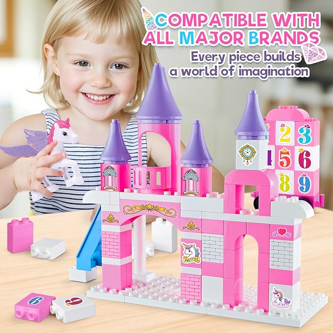 Classic Building Blocks for Toddlers - Compatible with Major Brands Unicorn Theme Princess Castle &amp Number Trains Classic Bricks Creative Educational Buildable Kits for Girls Boys Ages 3 4 5