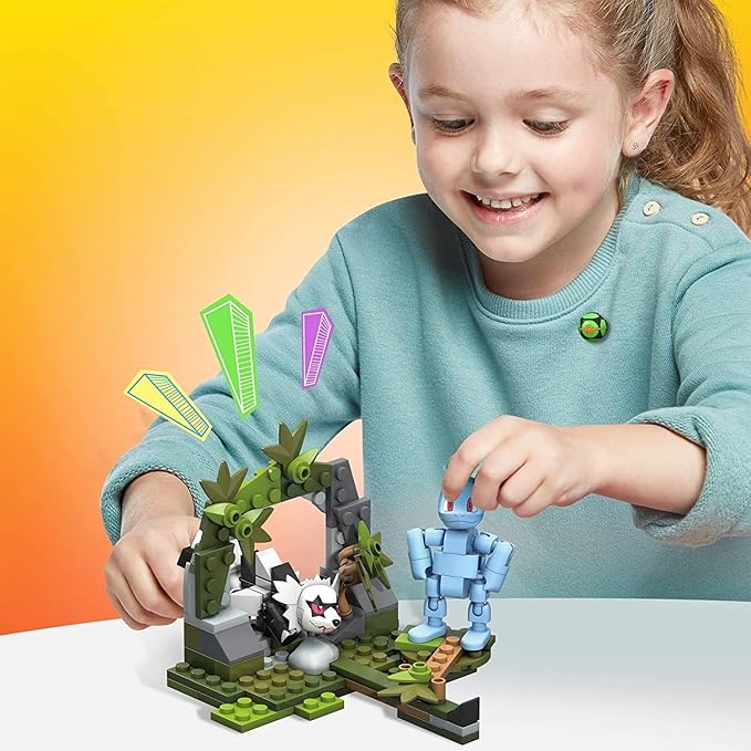 Mega Construx Pokemon Machop Vs. Galarian Zigzagoon Construction Set Building Toys for Kids (GVK82) Red