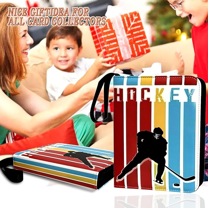 900 Pocket Zippered Hockey Card Binder 9-Pocket Trading Card Album with 50 Removable Sleeves PU Leather Waterproof Sports Card Holder for NHL Hockey Cards Storage Display Case Gift