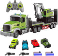 Fistone RC Semi-Trailer Truck &amp Excavator Toy Set 1:12 Scale with Sound and Lights 2.4Ghz Remote Control Flatbed Truck and Excavator Toys for Boys 6-12 Years Old