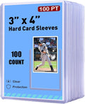 100ct Card Sleeves Hard Plastic - 100pt 3x4 Trading Card Protector Premium Card Sleeves Clear Open-Top Card Sleeve Fits Thick Cards Such as Baseball Soccer Basketball Hockey Game Cards