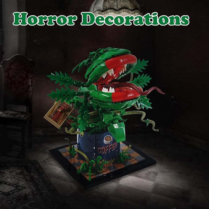 838PCS Large Piranha Plant Building Block Set AuderyII Cannibal Flower Model with Coffee Can &amp Feed Me Sign Horror Movie Decorations Botanical Collection Toy Gifts for Adult &amp Teen Aged 8+