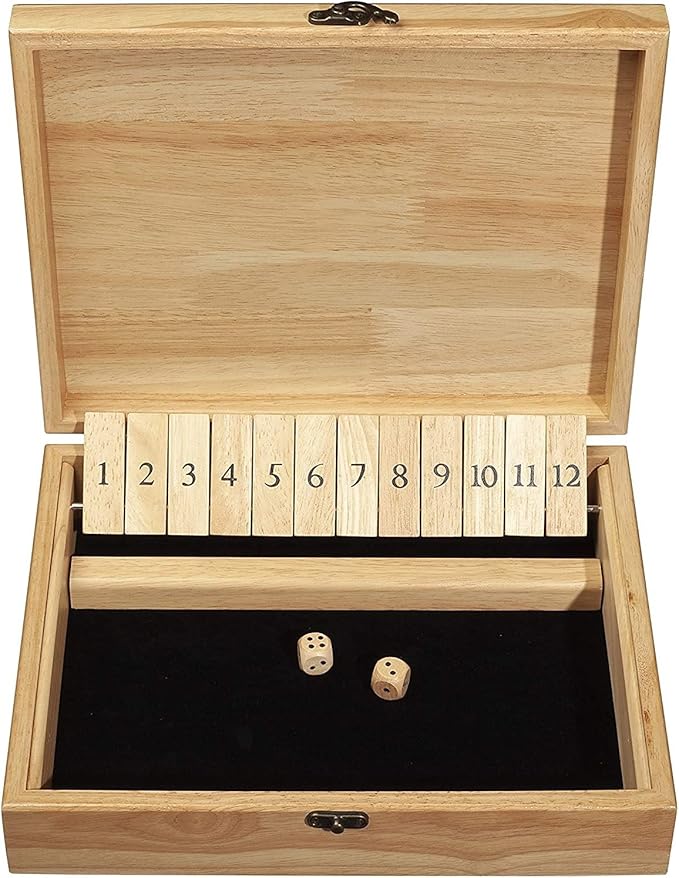 WE Games 12 Number Shut The Box Board Game- Natural Wood Box with Lid