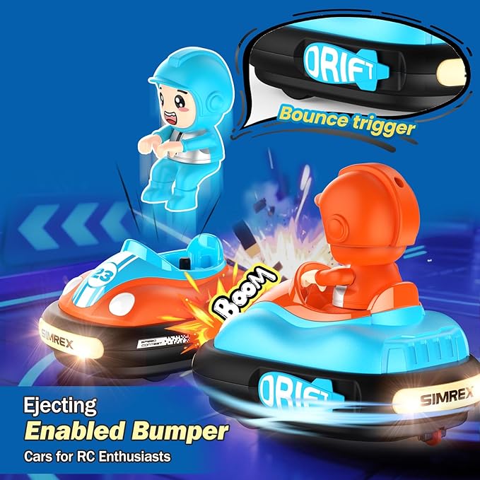 SIMREX Remote Control Bumper Cars for Kids - 2 Player Battle Set with Lights &amp Music Toy RC Car for Toddlers Boys Girls Ages 3-8 Christmas Birthday Gift for Boys Girls