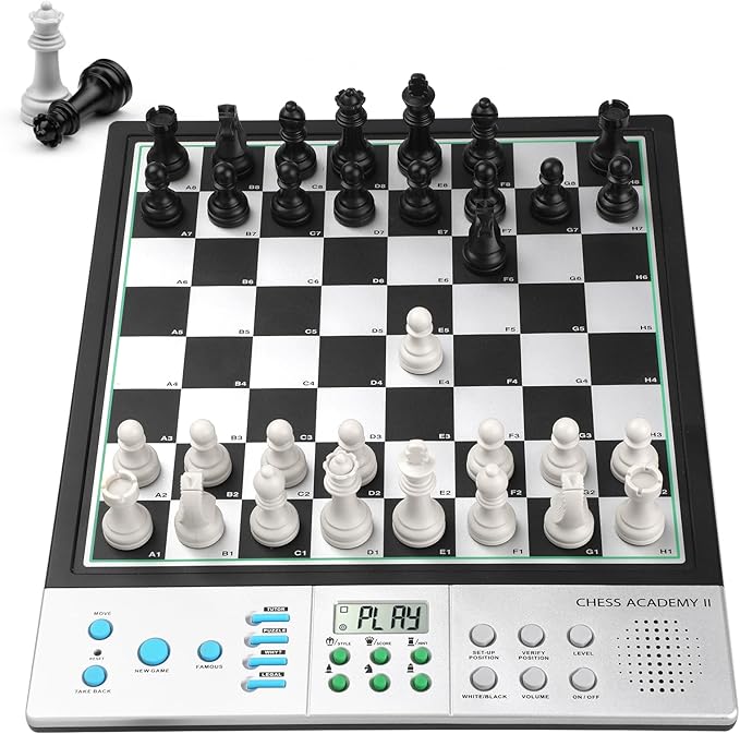 Advanced Electronic Chess Board Smart Computer Chess Set AI Voice Coach Learning for Kids ELO 2200+ for Improving Players Magnetic Large Pieces &amp Board Perfect for Adults LCD Display(Silver)