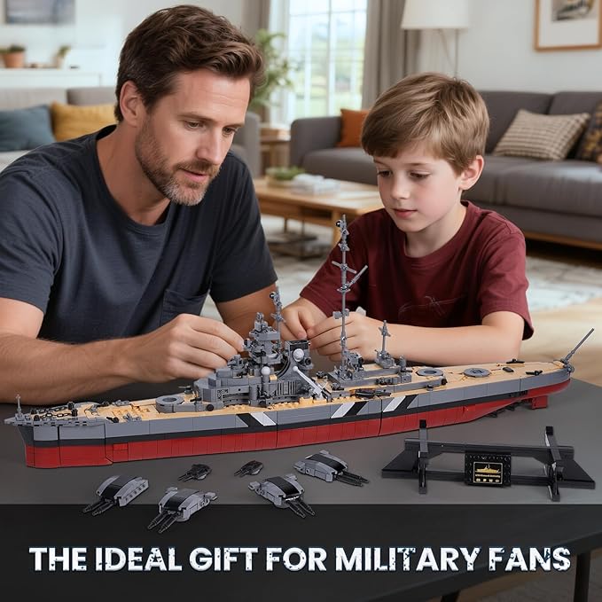 JMBricklayer Battleship Building Block Set for Adults 2537 PCS Large Bismarck Military Warship WWII MOC Battle Ship Boat Model 60015 for Home Office Decor Army Toy Gifts for Men Boys 14+