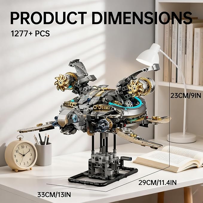 Mechanical Turtle Building Block with Hand-Crank Gear Motion Steampunk＆Educational Construction Set for Adults Teens and Model Enthusiasts