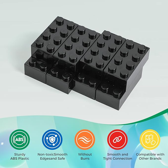 500 Piece Classic Building Bricks and 1 Gray Baseplate 2x4 Bricks Bulk Creative Building Toys Blocks Bulk for Kids Ages 6+ Black(Small Bricks 1.25x0.62x0.47 in)