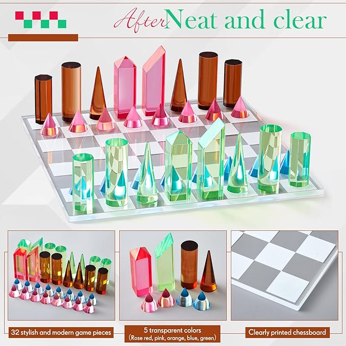 Acrylic Chess Set 11. 8 x 11. 8 Inch Large Modern Acrylic Checkers Set Table Game Board for Adults