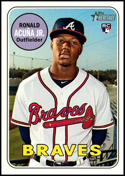 2018 Topps Heritage High Number #580 Ronald Acuna Jr. RC Rookie Atlanta Braves Official MLB Baseball Trading Card in Raw (NM or Better) Condition