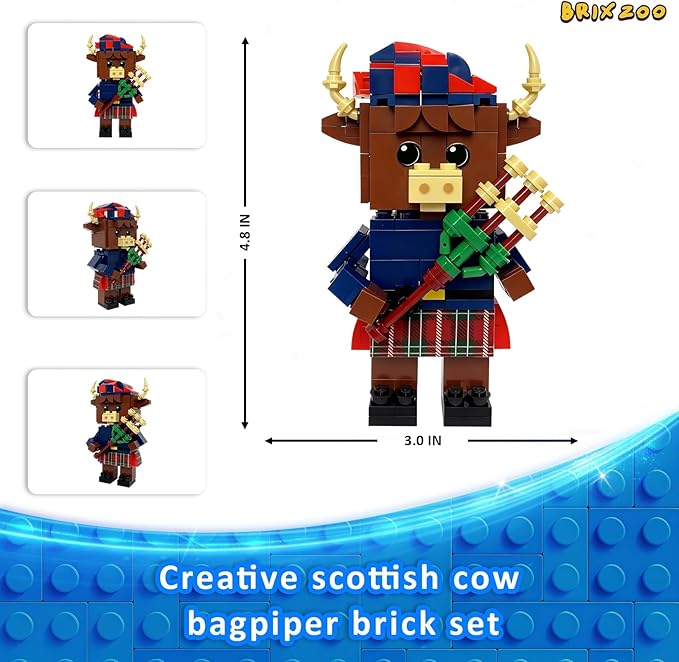 Highland Cow Building Blocks Set Collectible Animal Building Toy Creative Scottish Cow Bagpiper Brick Set for Adults &amp Kids (Age 3+) DIY Home Office Decor STEM Education-Gift Ideas