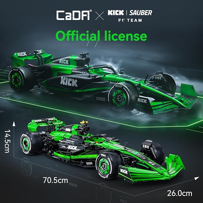 CaDA C64010W C44 Kick Sauber &amp Pirelli Official Licensed 1:8 Scale F1 Racing Car Building Blocks Set 2553 Piece Model Car Kit with DRS System STEM Educational Toy for Adults &amp Teens [Authoriz