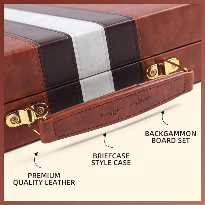 Travel Small 11 Inch Backgammon Set Classic Board Game with Leather Make Board Gift Package Portable Strategy Game Set for Adults Kids (Brown Small)
