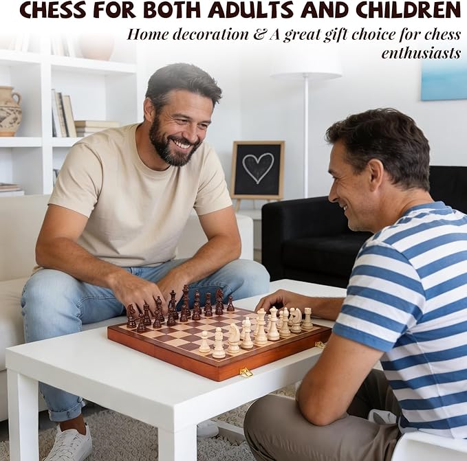 20 Inch Super Large Wooden Chess Set Hand-Carved Wooden Chess Pieces with 4.5” King Built-in Storage &amp 2 Extra Queens Luxury Folding Tournament Chess Board Game for Adults and Kids