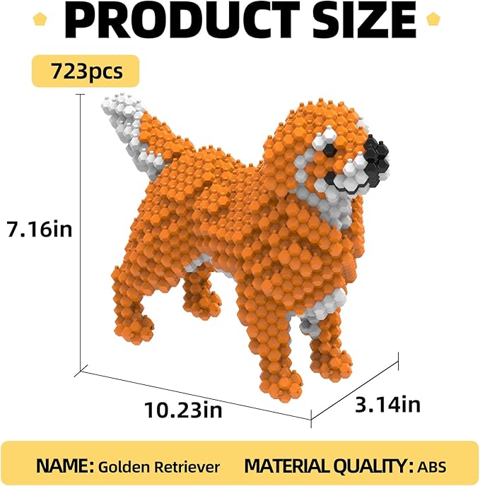 Cute Dog Building Animal Sets Extremely Challenging STEM Building Blocks Decor for Adults Kids Micro 3D Educational Toys for Boys Girls Ages 8 and Up Golden Retriever