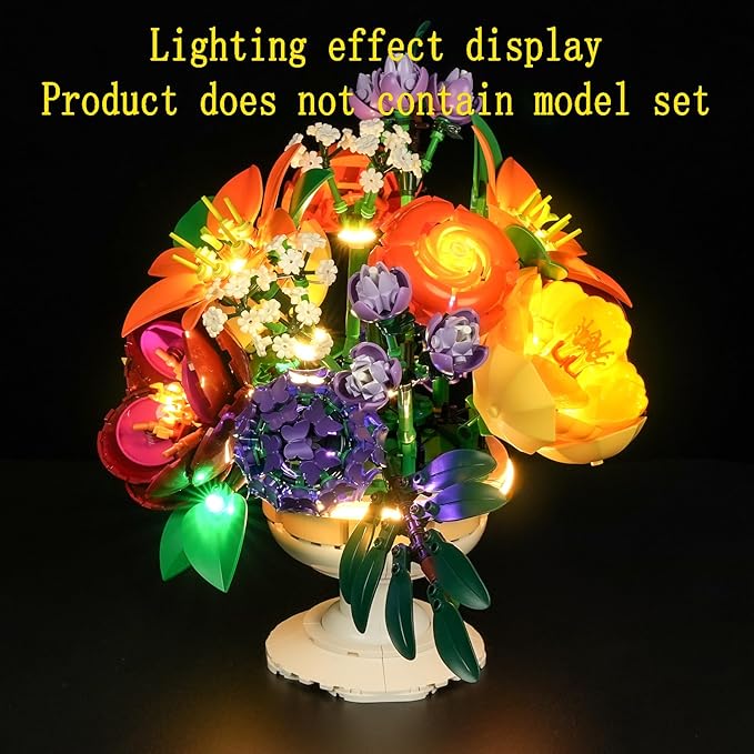 LED Light Kit Compatible with Lego Flower Arrangement Building Blocks Model - Lighting Set for Botanical Collection 10345 (Model Set Not Included)