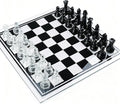 Elegant Glass Chess Set 13.8 Inch - Large Modern Chess Board Game with Black &amp Clear Pieces Felted Bottoms - Crystal Strategy Game Gift for Adults Home Decor