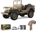 RC Crawler 1:10 Scale D888 Willys Military Jeep 2.4Ghz 4WD Off Road Rock Crawler with Lights Removable Accessories All Terrain RC Jeep Toy for Adult Teens-Upgradable (2 Batteries)