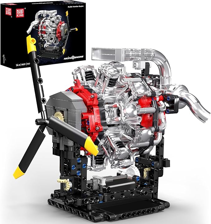 Mould King Aircraft Engine Building Blocks Set - Mini Radial Aviation Engine Model Kit with Motor 7-Cylinder Engine Engineering Building Kits DIY STEM Construction Toys for Adults (1147 PCS)