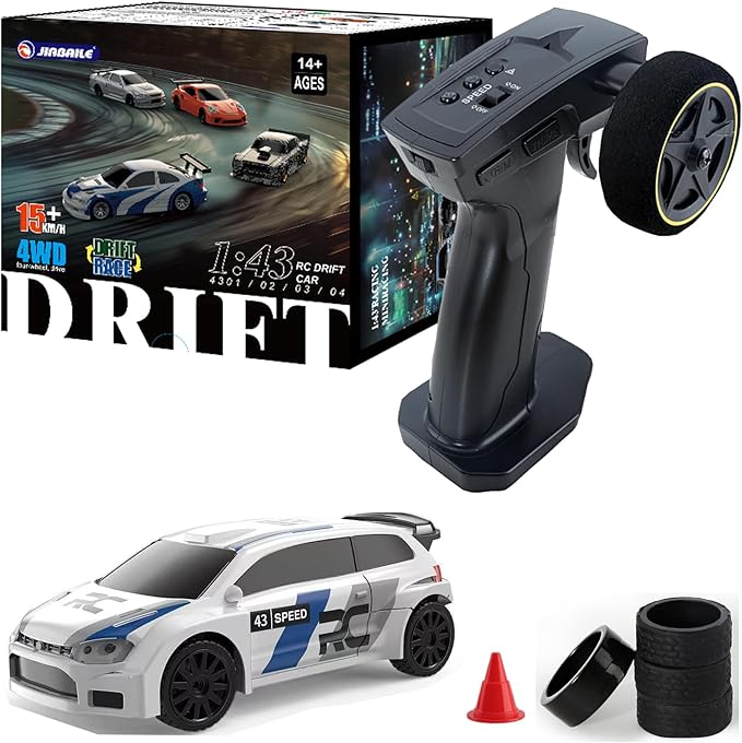 1/43 Mini RC Drift Car 2.4GHz RTR Full Proportional Remote Control Rally Sport Cars 4WD High Speed Racing Lights Kit and Racing Tires (4307)