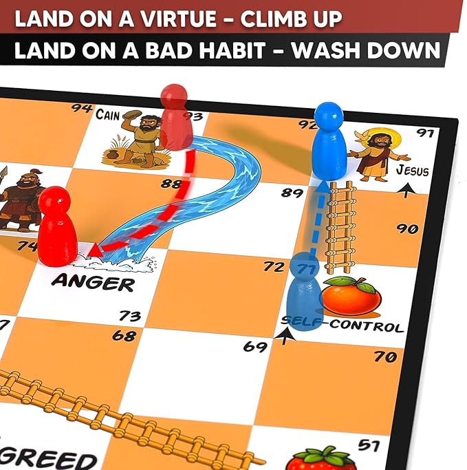 Garybank Bible River and Ladders Board Game for Kids Fruit of the Spirit Games with Christian Virtue Story Cards Bible Study Supplies for Sunday School Youth Group &amp Family Christmas &amp Eas