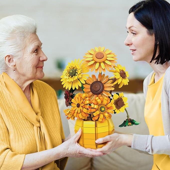 Sunflower Building Set Flowers with Vase for Adult Compatible with Lego Flowers 1009pcs Art Bonsai Botanical Collection for Home/Office Decor Gifts for Mother's Day and Valentine's Day