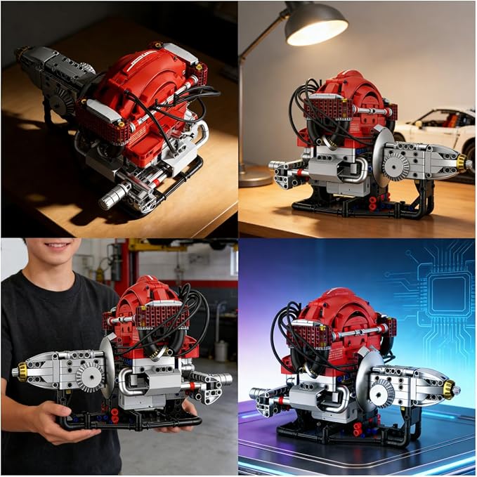 L4 Engine Building SetVisible 4-Cylinder Engine Model Kit that Run with App Control &amp Light and Motor STEM Mechanical Engineering Toy for Adults Ideal Gift &amp Display for Home and Office