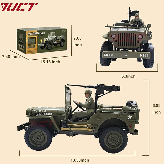 YUCT 1/10 RC Crawler Willys Jeep RC Rock Crawler 4x4 Military Off-Road Car with Driver Figure &amp Machine Gun Oliver Green