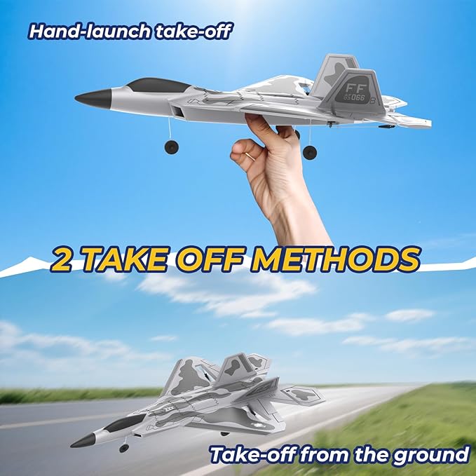 F22 Remote Control Airplane 4 Channel with Lights 2.4G RC Fighter Plane with 6-axis Gyro Stabilizer for Beginner RTF RC Plane 2 Batteries 37min Flight Time - 19in*14in