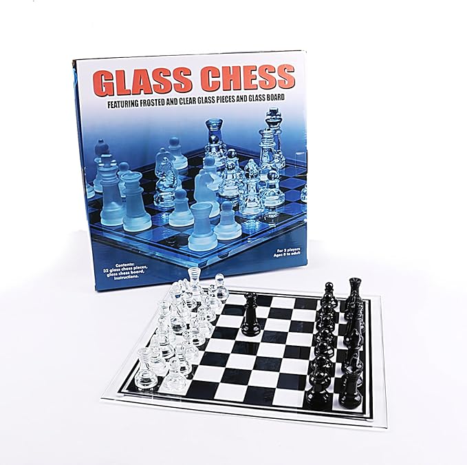 35cm/13.8 Glass Chess Set with Clear &amp Black Pieces – Elegant Transparent Board Game for Adults &amp Beginners Home Decor &amp Gift Choice