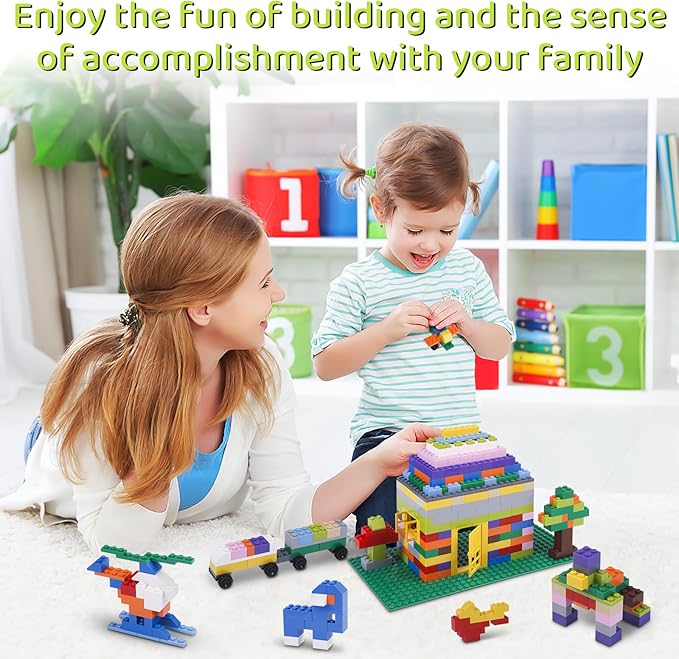1100 Pieces Building Bricks Compatible with Lego Classic Building Blocks Bulk with Baseplates Doors Windows and Wheels STEM Creative Construction Toys for 6 7 8 9 10 11 12 Year Old