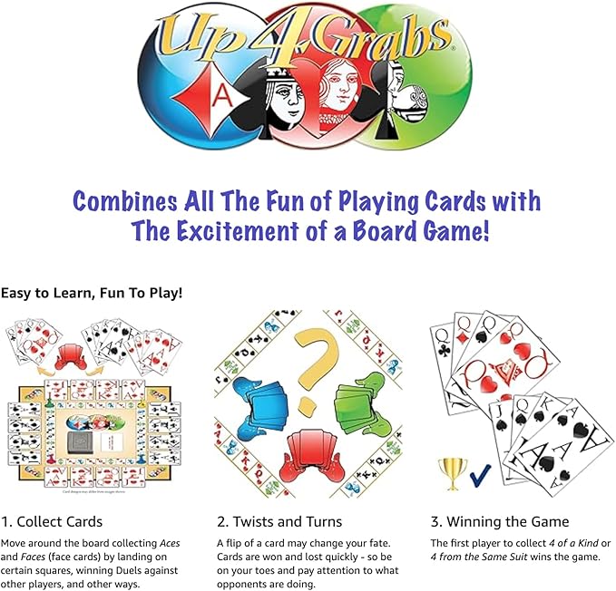 Up 4 Grabs – The Wild Card-Playing Board Game Packed with Twists and Turns – Classic Family &amp Adult Game Night Fun