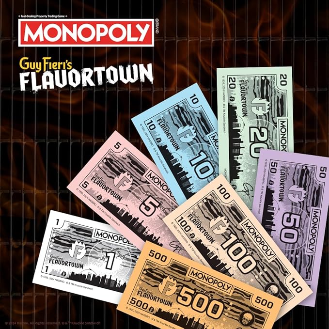 Monopoly: Flavortown Board Game Featuring '68 Chevy Camaro Knuckle Sandwich Coin and More Buy Sell Trade Guy Fieri’s Restaurants Build Your Own Culinary Empire Officially Licensed Merchandise