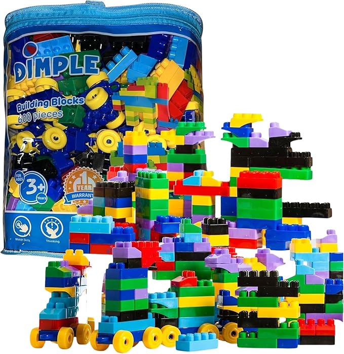 Dimple Large Building Blocks for Toddlers/Kids (600 Piece) Stackable Multi-Colored Interlocking Toys Safe Non-Toxic Plastic Bright Colors Waterproof Boys Girls Age 3 for Kids